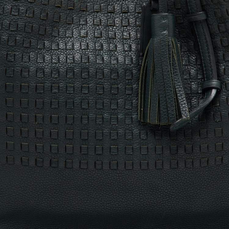Pre Owned TUMI Dark Green Leather Shopper Tote