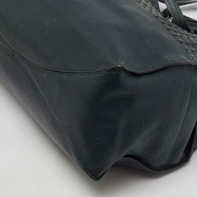 Pre Owned TUMI Dark Green Leather Shopper Tote
