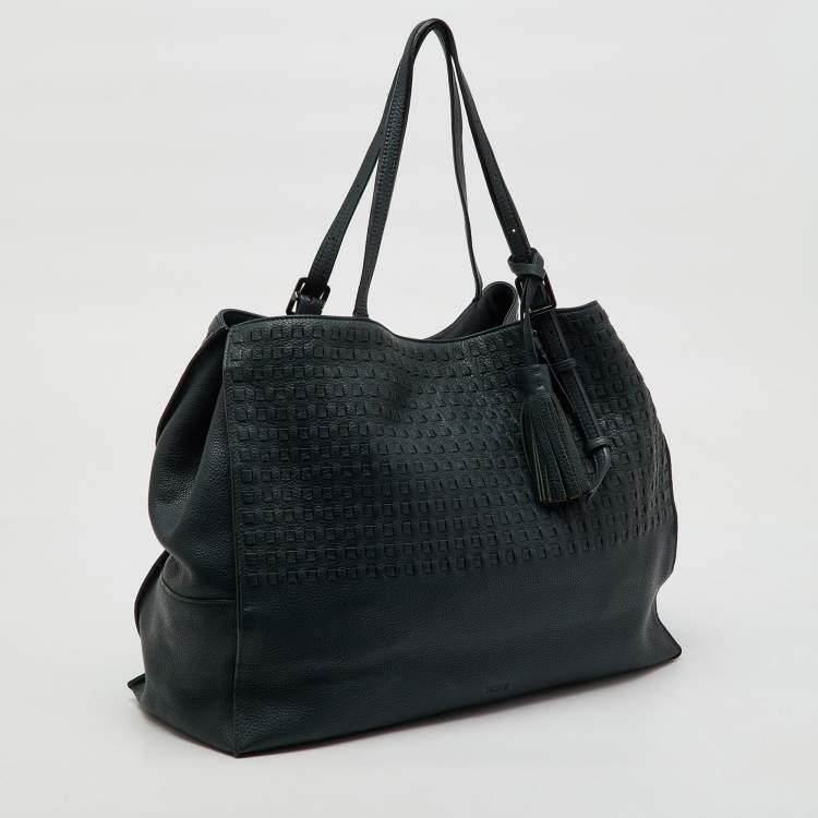 Pre Owned TUMI Dark Green Leather Shopper Tote