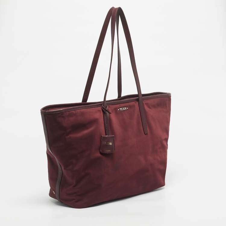 Pre Owned TUMI Burgundy Leather and Nylon Voyageur Everyday Tote