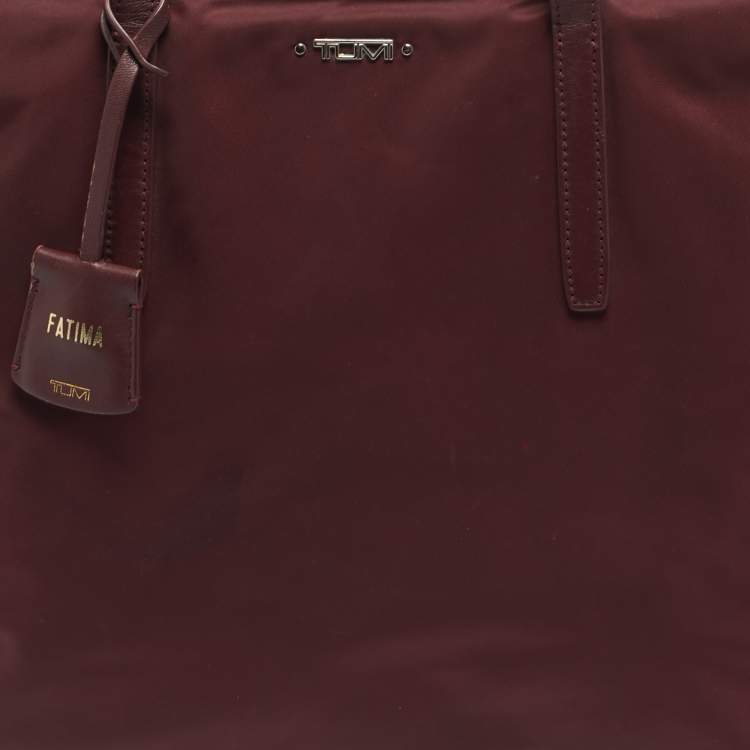 Pre Owned TUMI Burgundy Leather and Nylon Voyageur Everyday Tote