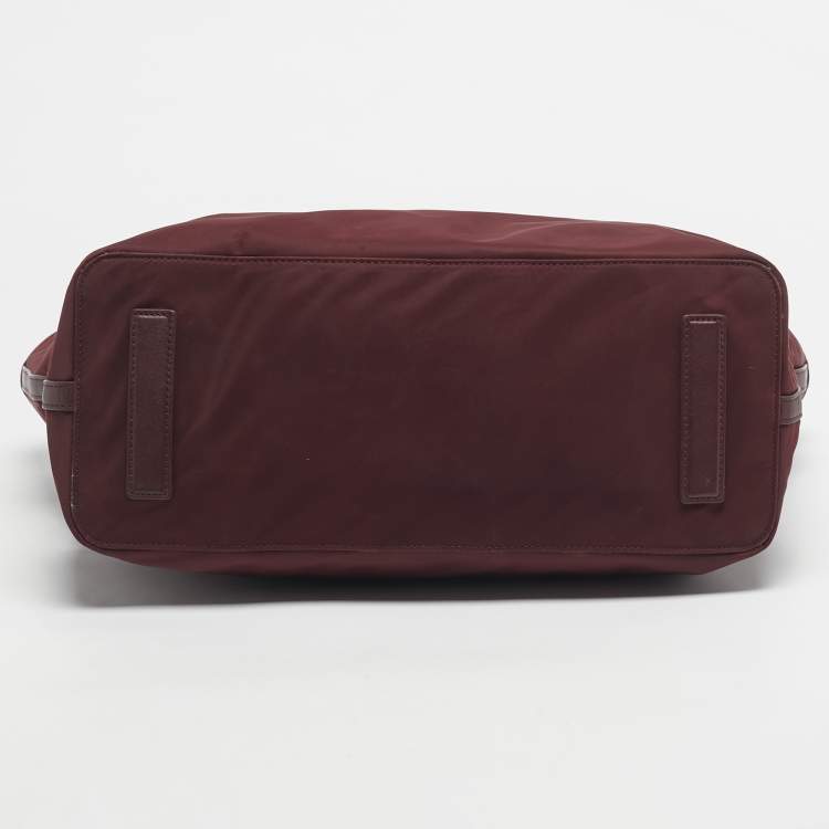 Pre Owned TUMI Burgundy Leather and Nylon Voyageur Everyday Tote