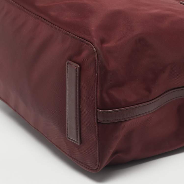 Pre Owned TUMI Burgundy Leather and Nylon Voyageur Everyday Tote