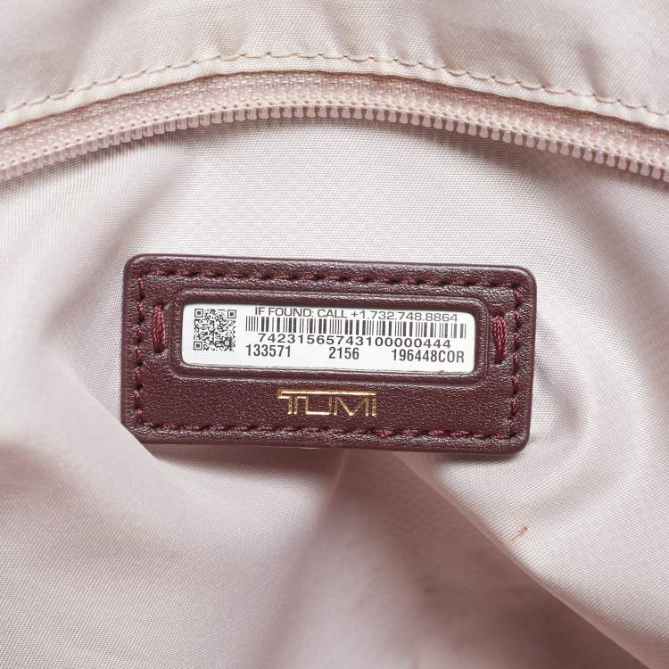 Pre Owned TUMI Burgundy Leather and Nylon Voyageur Everyday Tote