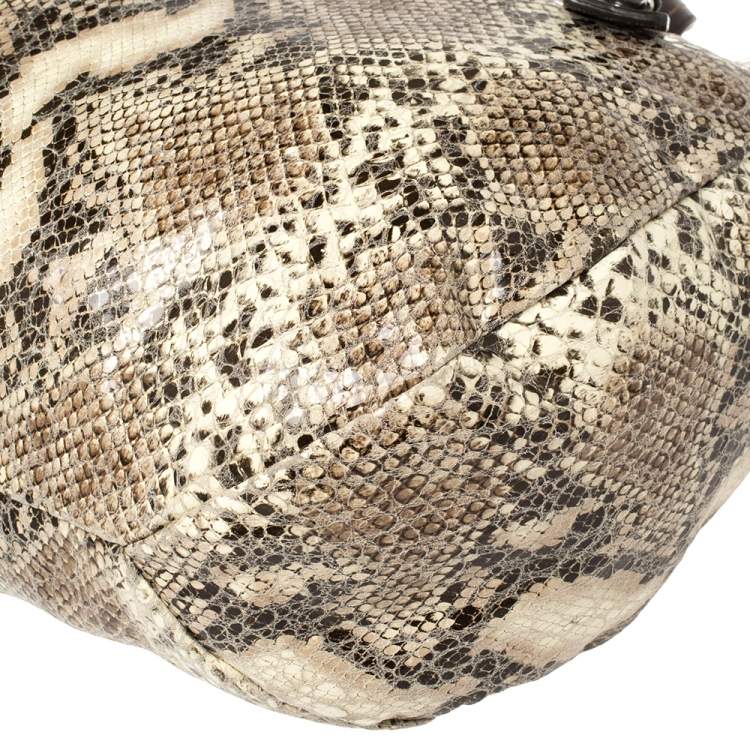 Pre Owned TUMI Brown/Beige Python Effect Leather Zip Shoulder Bag 