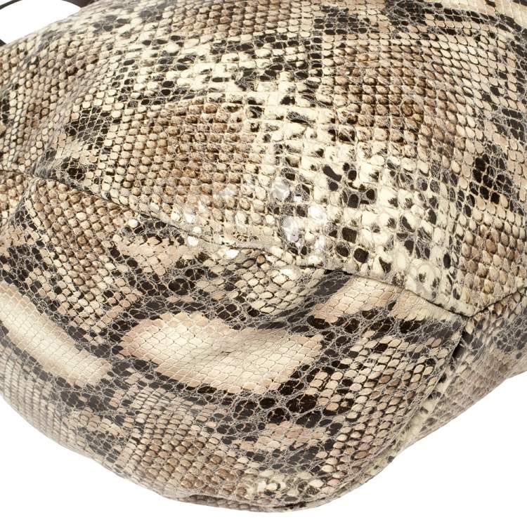 Pre Owned TUMI Brown/Beige Python Effect Leather Zip Shoulder Bag 
