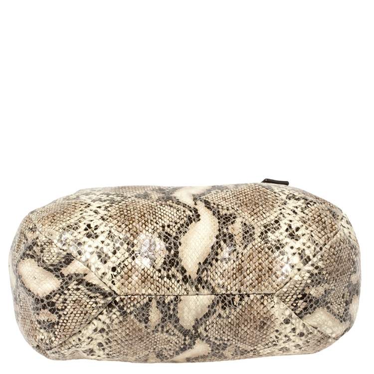 Pre Owned TUMI Brown/Beige Python Effect Leather Zip Shoulder Bag 