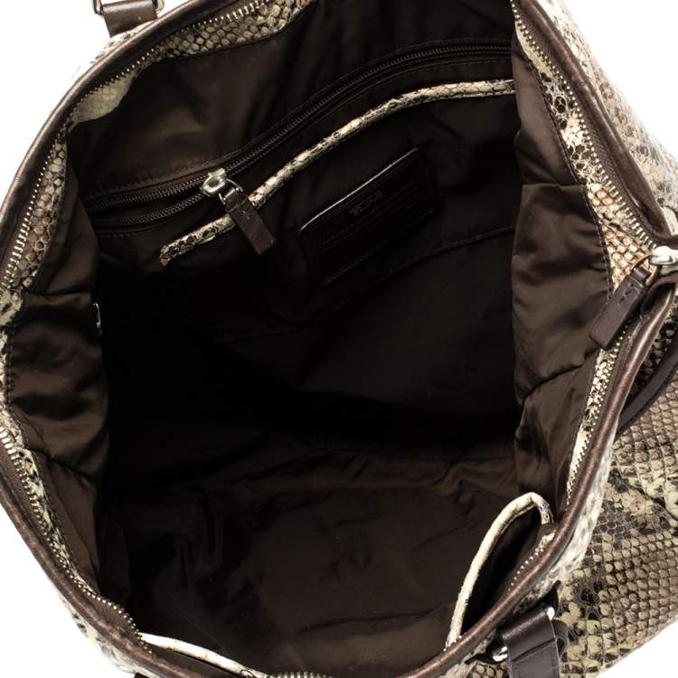 Pre Owned TUMI Brown/Beige Python Effect Leather Zip Shoulder Bag 