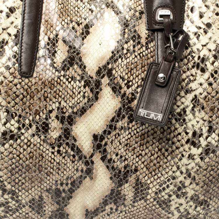 Pre Owned TUMI Brown/Beige Python Effect Leather Zip Shoulder Bag 