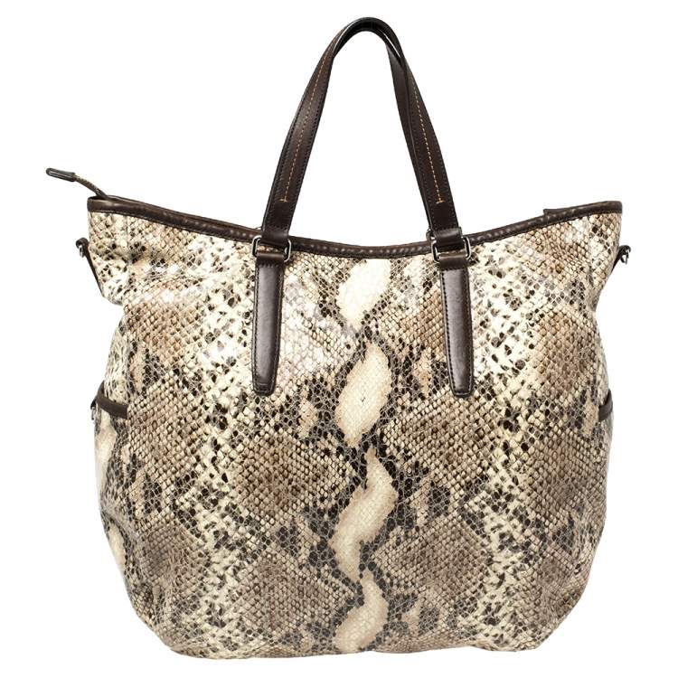 Pre Owned TUMI Brown/Beige Python Effect Leather Zip Shoulder Bag 