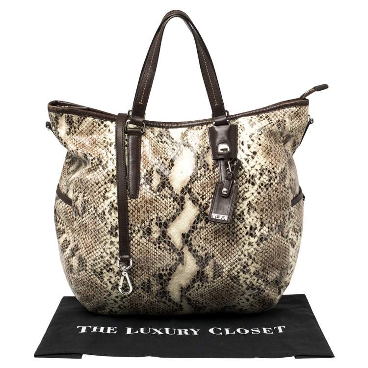 Pre Owned TUMI Brown/Beige Python Effect Leather Zip Shoulder Bag 