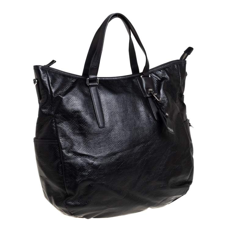 Pre Owned TUMI Black Python Effect Coated Fabric Lucerne Tote