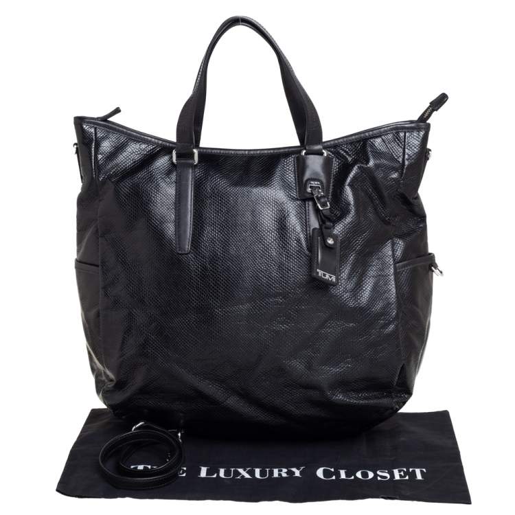 Pre Owned TUMI Black Python Effect Coated Fabric Lucerne Tote
