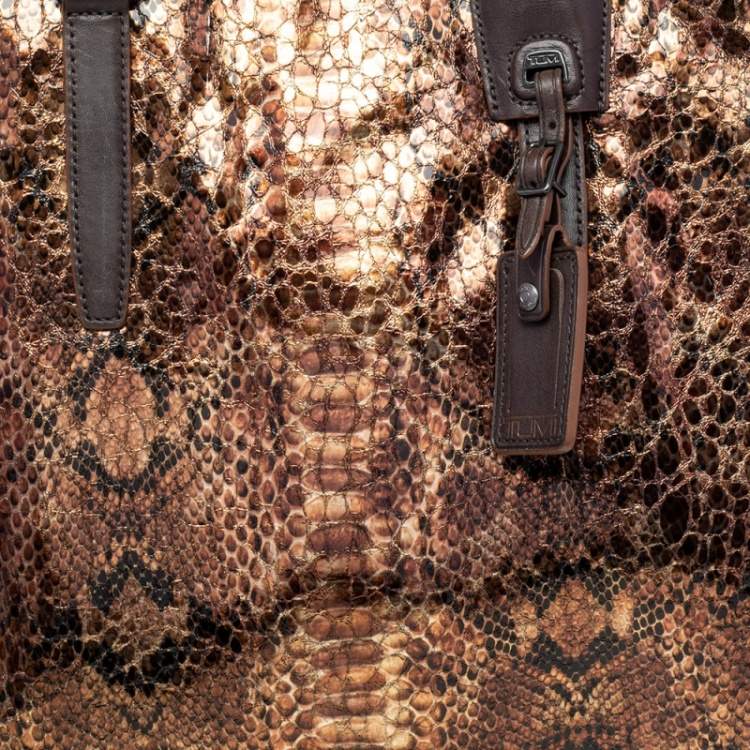 Pre Owned TUMI Metallic/Brown Python Effect Fabric and Leather Bag