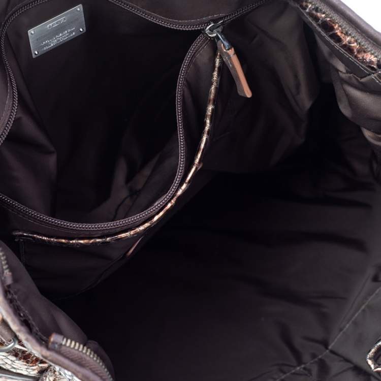 Pre Owned TUMI Metallic/Brown Python Effect Fabric and Leather Bag