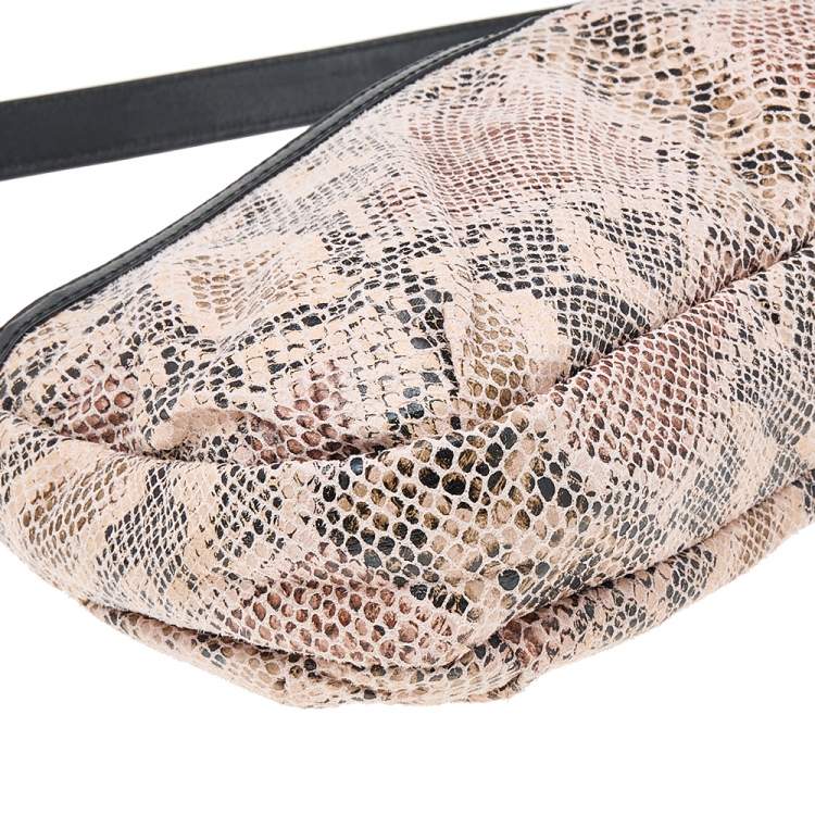 Pre Owned TUMI Black/Beige Python Effect Leather Zip Shoulder Bag