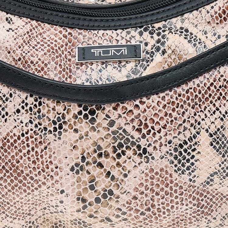 Pre Owned TUMI Black/Beige Python Effect Leather Zip Shoulder Bag