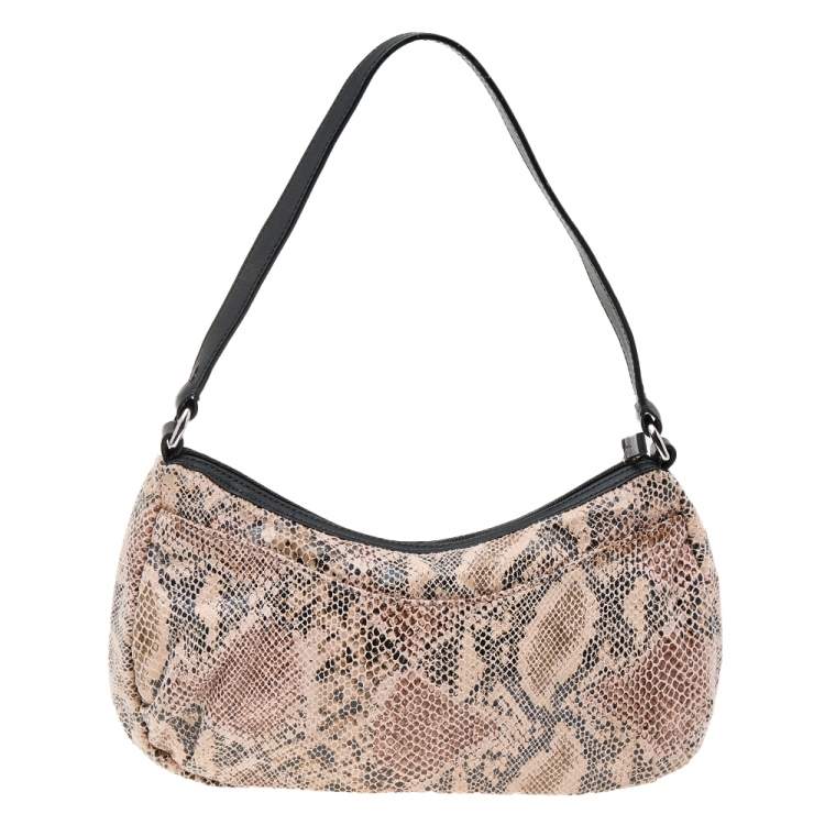 Pre Owned TUMI Black/Beige Python Effect Leather Zip Shoulder Bag