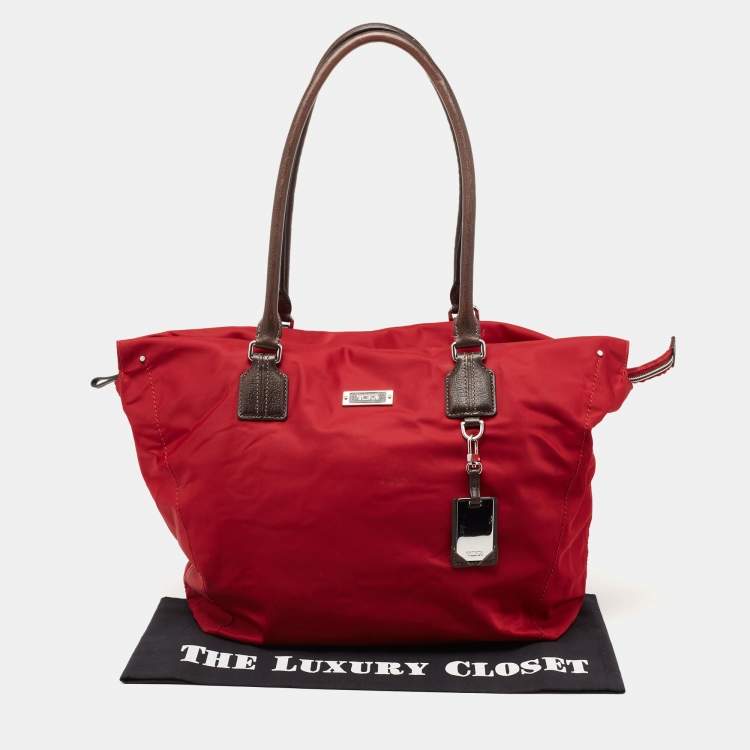 Pre Owned TUMI Red Nylon and Leather Shopper Tote 