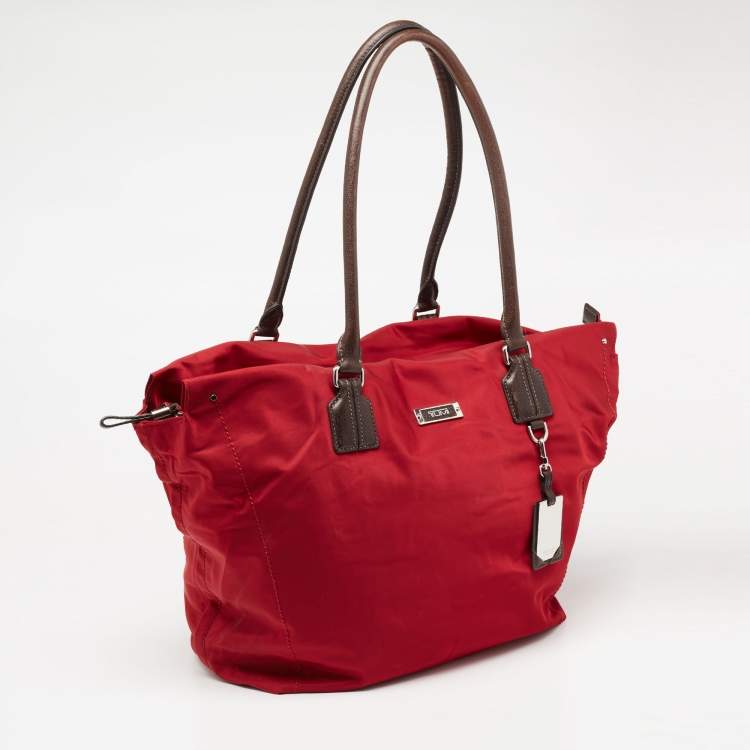 Pre Owned TUMI Red Nylon and Leather Shopper Tote 