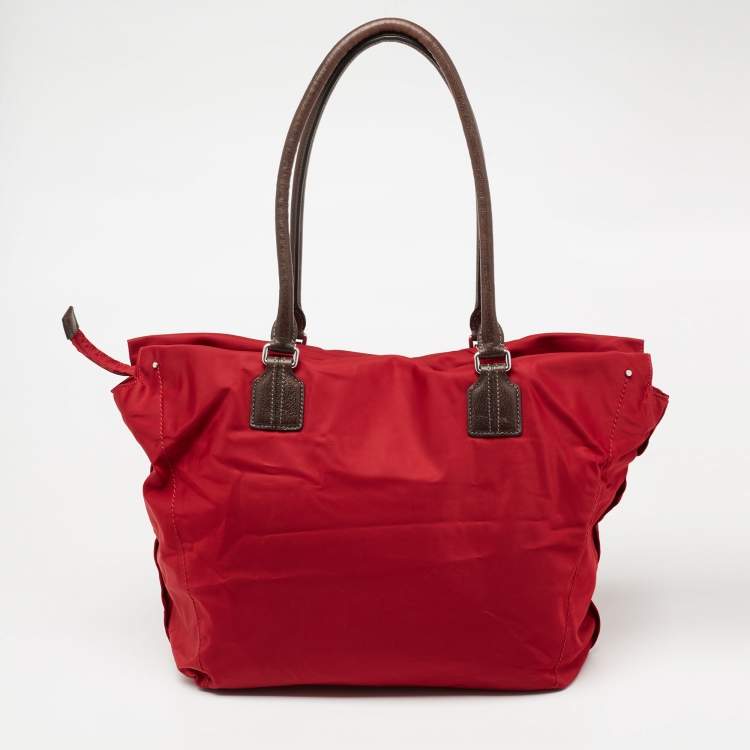 Pre Owned TUMI Red Nylon and Leather Shopper Tote 