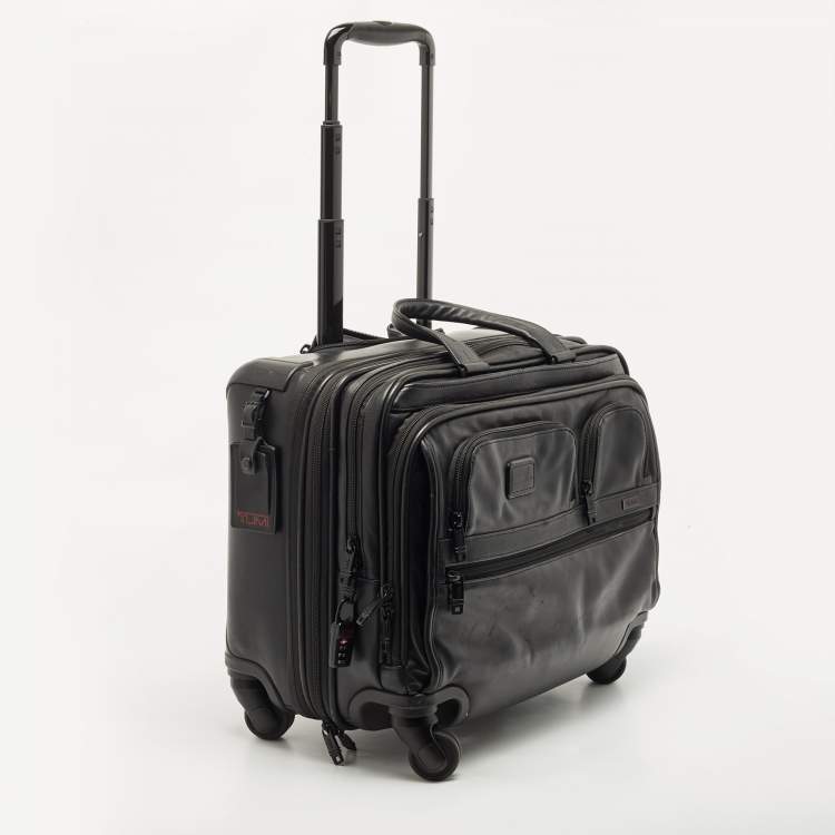Pre Owned TUMI Black Leather 4 Wheeled Alpha 2 Deluxe Laptop Briefcase