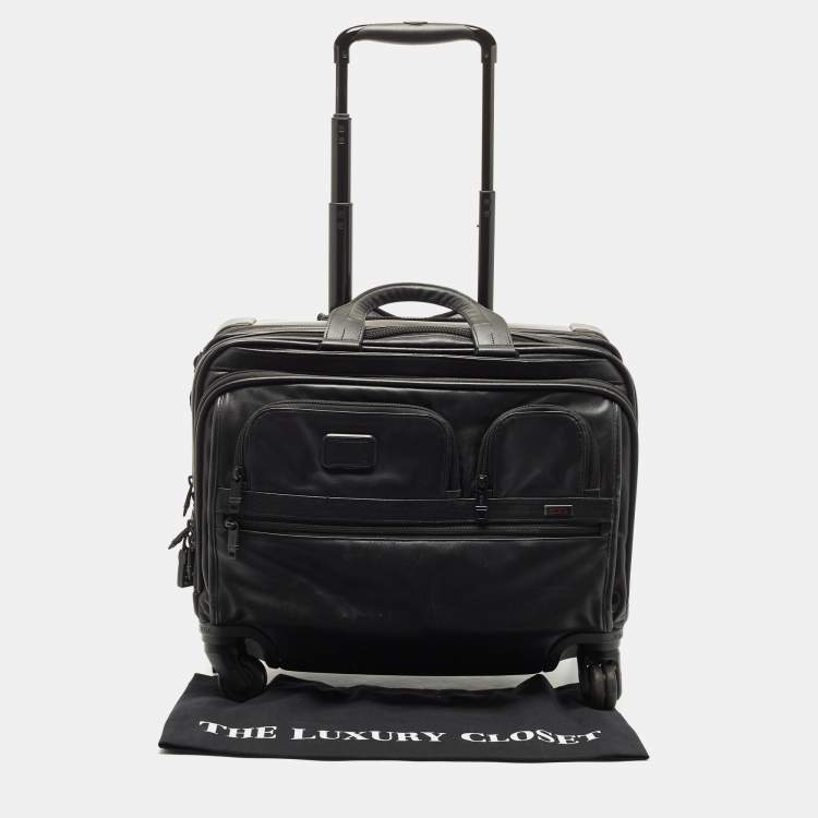 Pre Owned TUMI Black Leather 4 Wheeled Alpha 2 Deluxe Laptop Briefcase