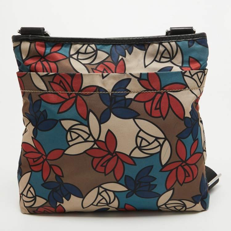 Pre Owned TUMI Multicolor Printed Nylon and Leather Zip Messenger Bag