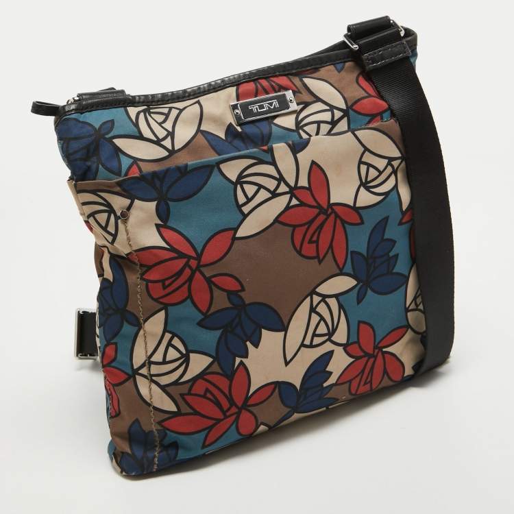 Pre Owned TUMI Multicolor Printed Nylon and Leather Zip Messenger Bag