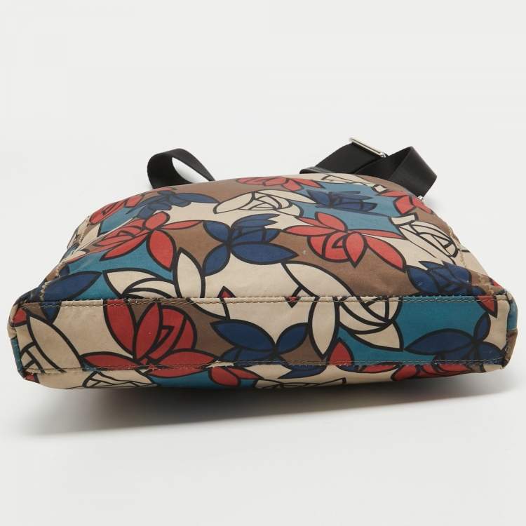 Pre Owned TUMI Multicolor Printed Nylon and Leather Zip Messenger Bag
