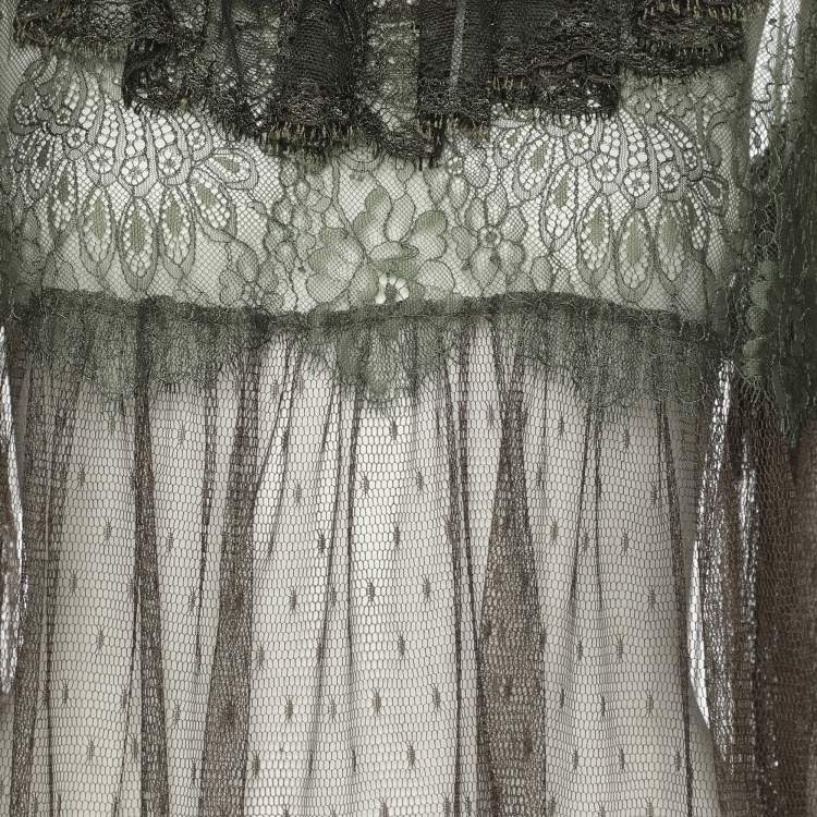 Pre Owned Twinset Green Knitted Lace Long Sleeve Tops M