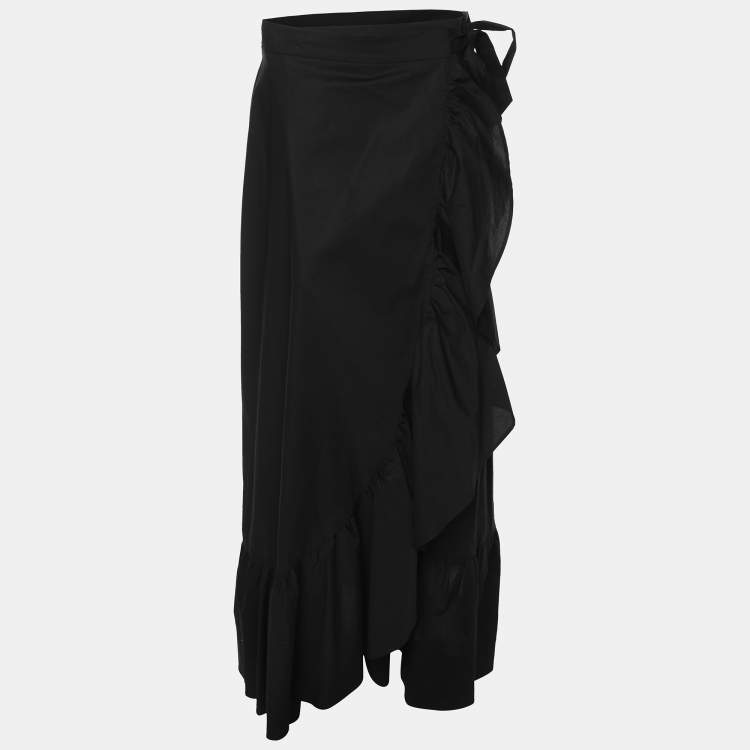 Pre Owned Twinset Black Cotton Ruffled Midi Skirt M