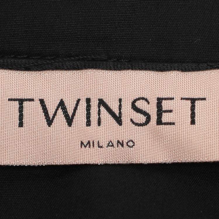 Pre Owned Twinset Black Cotton Ruffled Midi Skirt M