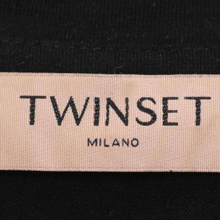 Pre Owned Twinset Black Cotton Ruffled Tops M