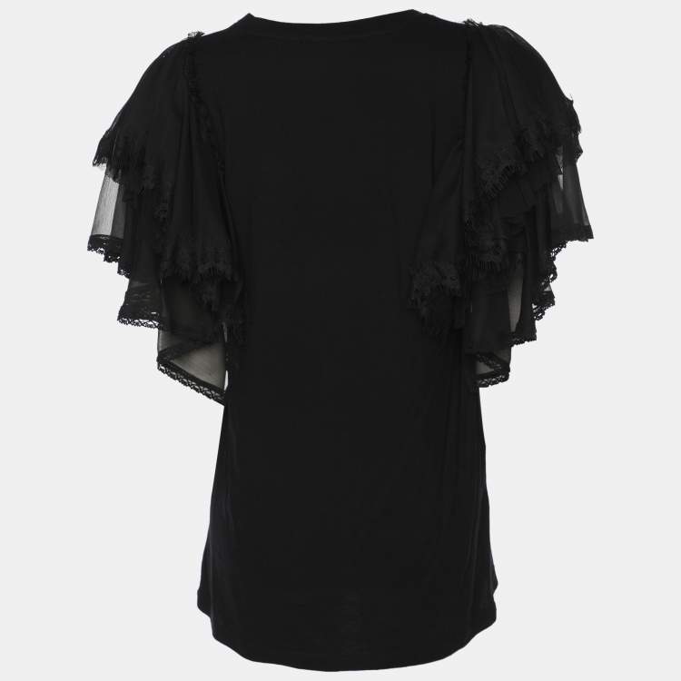 Pre Owned Twinset Black Cotton Ruffled Tops M