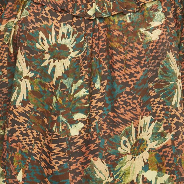 Pre Owned Ulla Johnson Brown Printed Cotton Olga Blouse M
