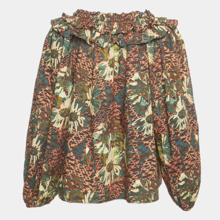 Pre Owned Ulla Johnson Brown Printed Cotton Olga Blouse M