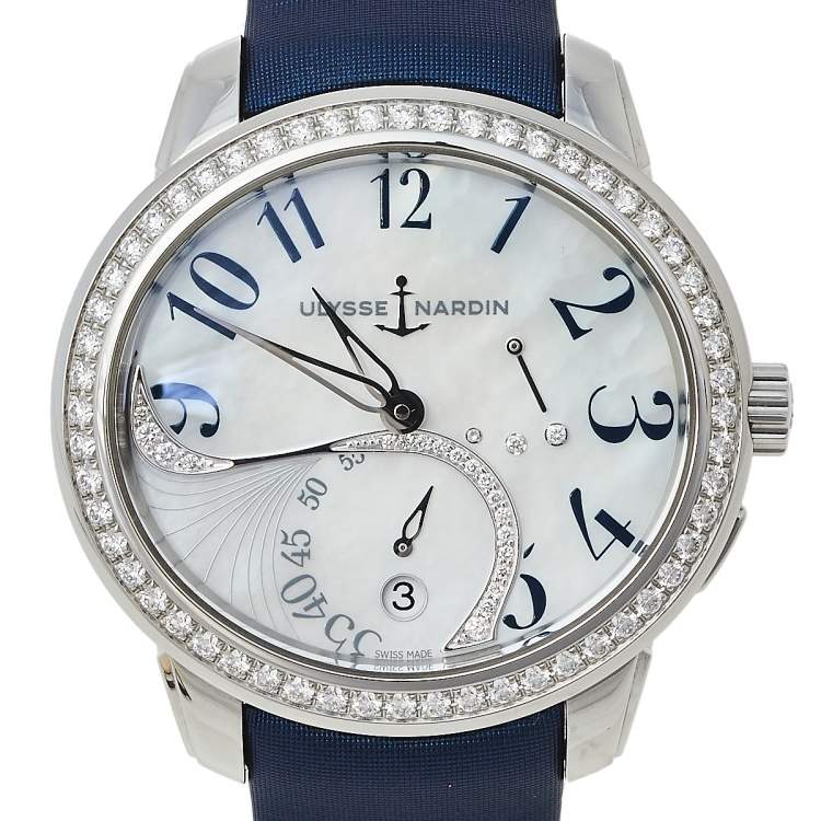 Pre Owned Ulysse Nardin Mother of Pearl Stainless Steel Diamonds Jade 3103-125/591.3 Women's Wristwatch 39 mm