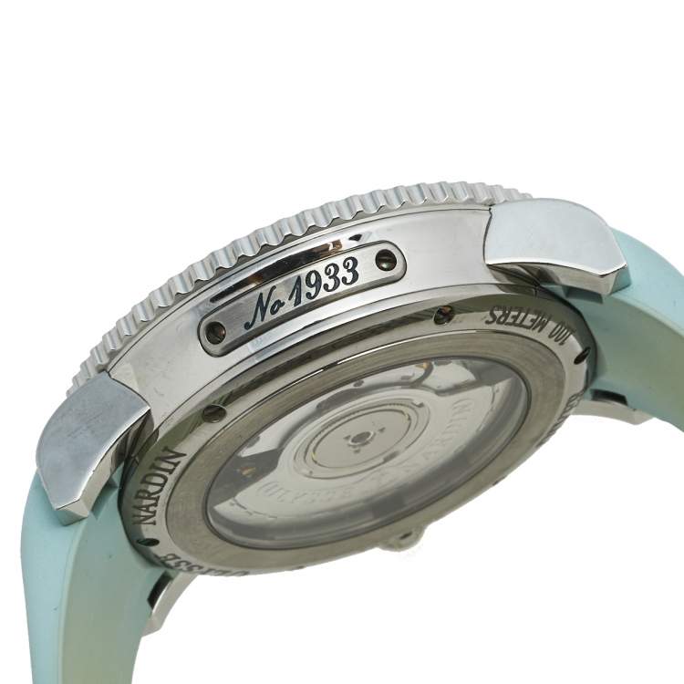 Pre Owned Ulysee Nardin Mother of Pearl Diamond Stainless Steel Rubber Lady Diver 8103-101  Women's Wristwatch 40 mm