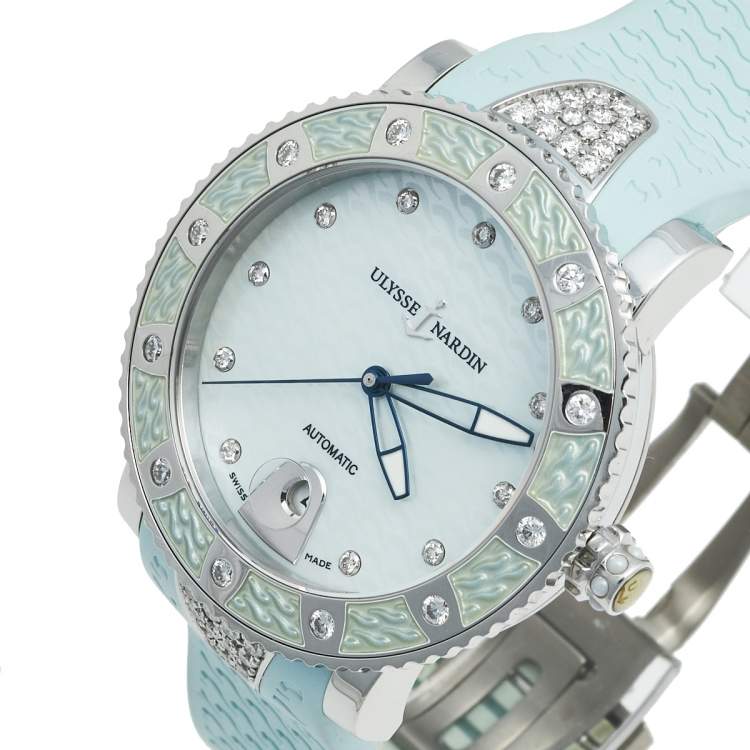 Ulysee Nardin Mother of Pearl Diamond Stainless Steel Rubber Lady