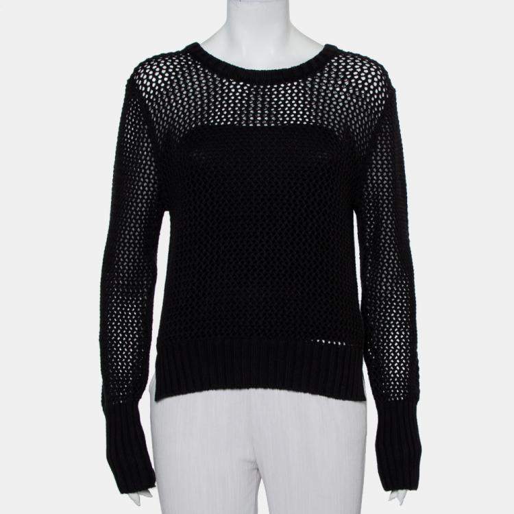 مملوكة مسبقًا Unconditional Black Cotton Zip Back Mesh Knitted Sweater M 