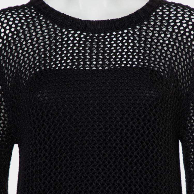 مملوكة مسبقًا Unconditional Black Cotton Zip Back Mesh Knitted Sweater M 