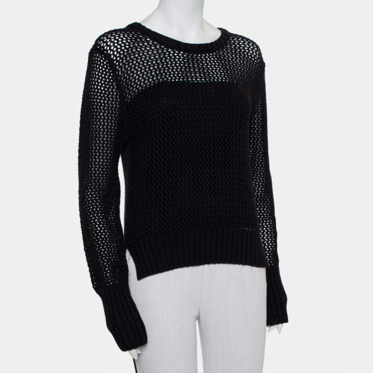مملوكة مسبقًا Unconditional Black Cotton Zip Back Mesh Knitted Sweater M 