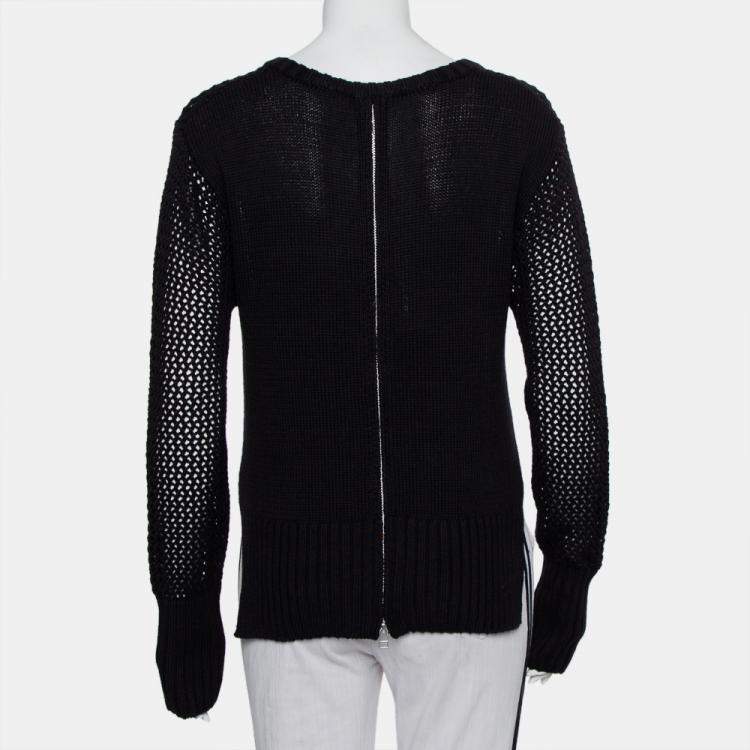 مملوكة مسبقًا Unconditional Black Cotton Zip Back Mesh Knitted Sweater M 