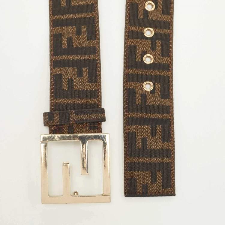Pre Owned Fendi Tobacco Zucca Canvas and Leather FF Buckle Belt 100CM