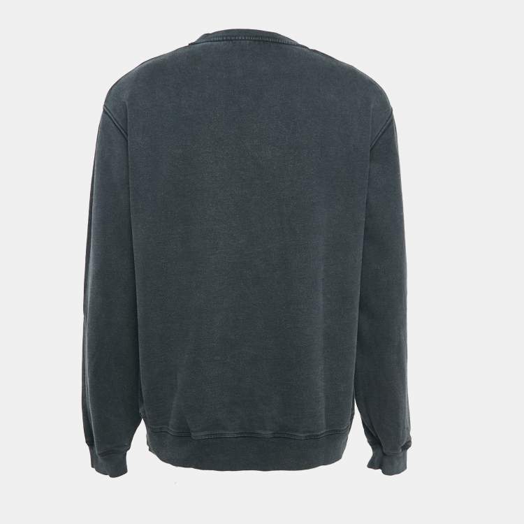 Pre Owned The Kooples Grey Logo Print Faded Cotton Knit Sweatshirt M