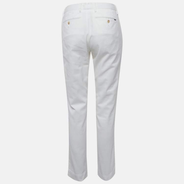 Pre Owned Polo Ralph Lauren White Cotton Gabardine Trousers S