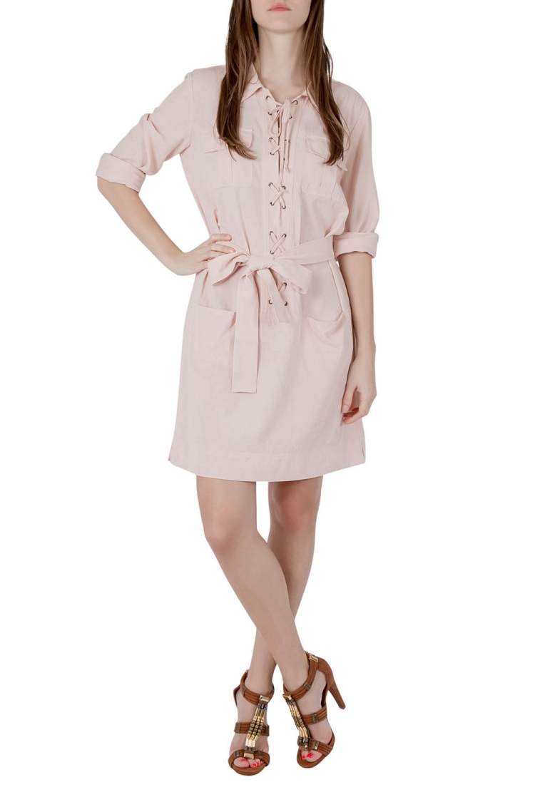 Pre Owned See by Chloe Blush Pink Cotton Lace Up Long Sleeve Shirt Dress M