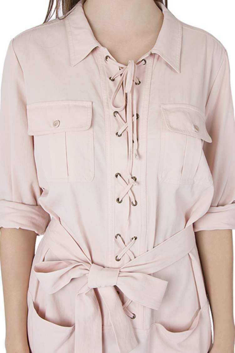 Pre Owned See by Chloe Blush Pink Cotton Lace Up Long Sleeve Shirt Dress M
