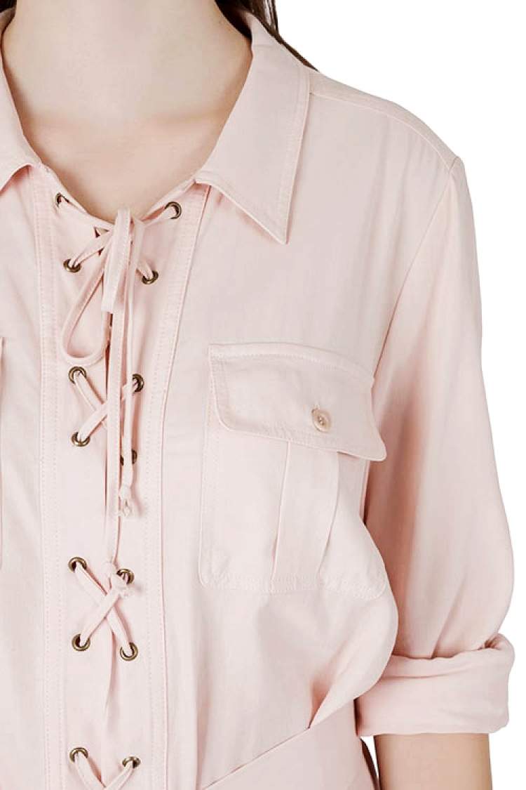 Pre Owned See by Chloe Blush Pink Cotton Lace Up Long Sleeve Shirt Dress M